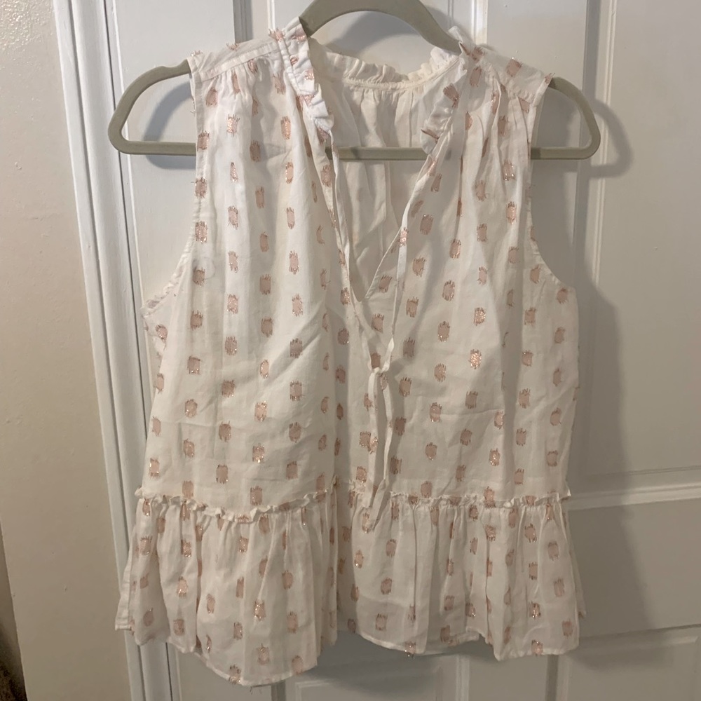 Flowy blouse with metallic rose gold threading